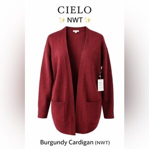 Cielo Burgundy Open Front Cardigan NWT Women’s Large Soft Cozy Knit